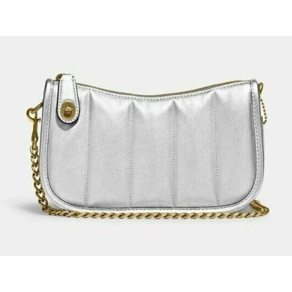 NWT Coach Swinger 20 Metallic Leather Clutch w/ quilting Gold Chain Bag  C6746 - Picture 1 of 9